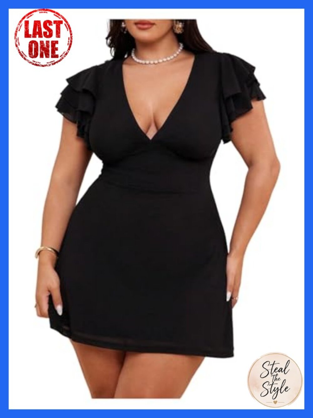 Plus Size Floral Bodycon Mini Dress Deep V Ruffle Short Sleeve Casual Date Night